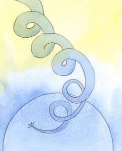 Som en bønnestilk vokser høyt, mot himmelen, så bør vårt åndelige liv "vokse" mot himmelen, 2003 (w/c på papir) av Elizabeth Wang