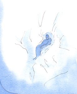 Som et barn hviler etter å ha lekt i en snøfelt, slik kan jeg hvile i Gud, vugget i Hans guddommelighet, når jeg vender meg til Ham i tillit, 2003 (w/c på papir) av Elizabeth Wang