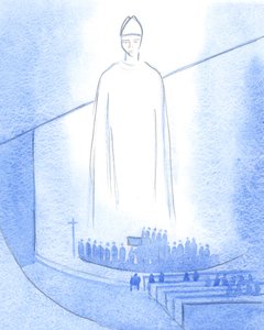 Da en ny prests hender ble salvet ("Må Jesus bevare deg?"), sto Kristus, kledd som vår biskop, i helligdommen, 2001 (w/c på papir) av Elizabeth Wang