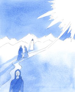 Som mitt hjerte verker nå, sa Kristus til meg, så verket hans hjerte, da han i sitt jordiske liv så folk ignorere hans vise ord og nekte å følge veien til himmelen, 2005 (akvarell på papir) av Elizabeth Wang
