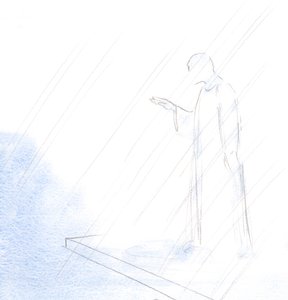 Som presten gjorde det hellige korsets tegn og ga oss sin velsignelse, slik gjorde også Kristus vår Yppersteprest., 2001 (w/c på papir) av Elizabeth Wang