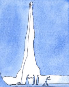 Ved Hans inkarnasjon er det som om Kristus steg ned til mennesker som var fanget og fortapt i en dyp gruvesjakt, 2003 (w/c på papir) av Elizabeth Wang