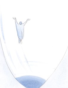 Ved et ord av bekjennelse og anger svever sjelen inn i Guds hjerte, befridd fra sine lenker av synd eller dumhet., 2001 (w/c på papir) av Elizabeth Wang