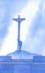 Ved hver messe står vi ved siden av Kristus korsfestet for vår frelse, 2002 (w/c på papir) av Elizabeth Wang