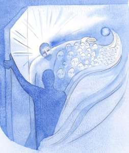 Ved himmelfarten vendte Kristus, vår bror, tilbake til Faderen i triumf og åpnet en vei til himmelen for oss, 2001 (w/c på papir) av Elizabeth Wang