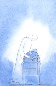 På påskevaken lente Kristus seg over stolen min, og viste hvor glad, 2003 (w/c på papir) av Elizabeth Wang