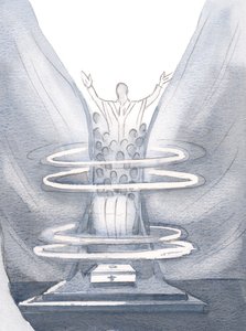 Ved messen binder Den Hellige Ånd oss sammen med Kristus som korn bundet inn i en enkelt skurve, 2000 (w/c på papir) av Elizabeth Wang