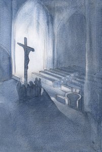 Ved messen ofrer vi i takksigelse et hellig og levende offer, 2001 (w/c på papir) av Elizabeth Wang