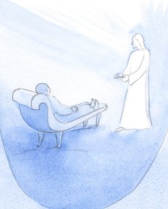 Ved sitt eksempel på kjærlig oppmerksomhet, trøst og tilgivelse, viste Kristus meg hvordan jeg burde elske andre, for enhver pris, 2000 (w/c på papir) av Elizabeth Wang
