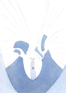 Ved våre små handlinger av tro og tillit åpner vi munnen til en ovn av guddommelig lovprisning i vår sjel., 2001 (w/c på papir) av Elizabeth Wang