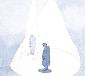 Ved vår minste handling av omvendelse og ydmykhet får Gud vår forståelse til å utvides, som en voksende sirkel av lys., 2001 (w/c på papir) av Elizabeth Wang