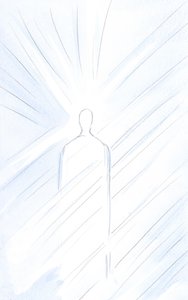 Kristus, virkelig menneske, før deg, er oppstanden og lever. Tenk på den samme Kristus, guddommelig sønn, majestetisk, 2001 (w/c på papir) av Elizabeth Wang