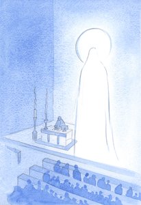 Kristus og hans hellige mor er i live, i himmelen nå, strålende. Å bli slik glorifisert er å være majestetisk, og perfekt på alle måter, 2001 (w/c på papir) av Elizabeth Wang