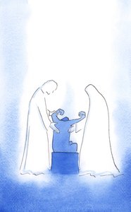 Kristus og Vår Frue er alltid ivrige etter å hjelpe oss. Deres assistanse er øm, personlig og uopphørlig, hele veien til himmelen, 2002 (w/c på papir) av Elizabeth Wang
