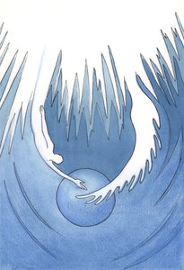 Kristus og Den Hellige Ånd er som to armer fra Faderen som omfavner jorden, 2001 (w/c på papir) av Elizabeth Wang