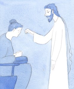 Kristus velsigner oss og gir oss fred og trygghet, 2004 (w/c på papir) av Elizabeth Wang