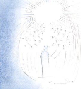 Kristus kom til min sjel i herlighet, med de kjære hellige som lever i Hans nærvær, 2000 (w/c på papir) av Elizabeth Wang