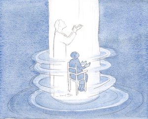 Kristus gjør sitt arbeid i sjelen, mens jeg sitter i uvitende lovprisning?, 2000 (w/c på papir) av Elizabeth Wang