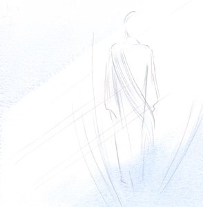 Kristus overbeviser oss ikke i nattverden, men tar i stillhet imot vårt hjertes hyllest; han er vår sanne følgesvenn., 2001 (w/c på papir) av Elizabeth Wang