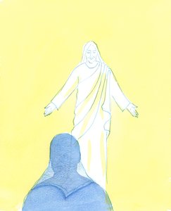 Kristus så på meg med enorm kjærlighet og ømhet, mens jeg uttrykte min anger og kjærlighet, 2003 (w/c på papir) av Elizabeth Wang