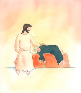 Kristus er nær sine venner, under alle omstendigheter, 2000 (w/c på papir) av Elizabeth Wang