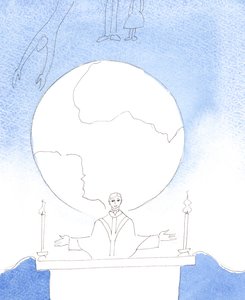 Kristus er bekymret for alle og alt på planeten vår når han går i forbønn for oss og ofrer sitt hellige offer, 2004 (w/c på papir) av Elizabeth Wang