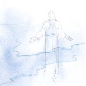 Kristus er gjemt bak to slør, 2000 (w/c på papir) av Elizabeth Wang
