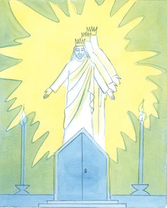 Kristus er fornøyd med vår hengivenhet til ham ved tabernaklet, 2003 (w/c på papir) av Elizabeth Wang
