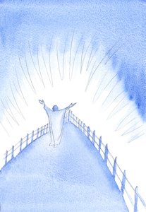Kristus er med sin kirke, under messeofferet, og ber på våre vegne, 2002 (w/c på papir) av Elizabeth Wang