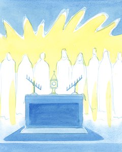 Kristus elsker å gi sine venner forfriskning og nytt mot gjennom hans virkelige nærvær i det hellige sakramentet, 2003 (w/c på papir) av Elizabeth Wang