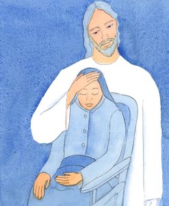 Kristus tilbyr trøst til alle; men hvis vi nekter å nærme oss ham, kan vi ikke motta hans hjelp, 2004 (w/c på papir) av Elizabeth Wang