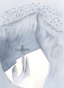 Kristus beviste sin ydmykhet i den svakhet og skrøpelighet han godtok da han led for alle generasjoners synder., 2001 (w/c på papir) av Elizabeth Wang