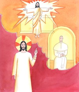Kristus ser hvor vanskelig det kan være å finne en god katekese for en spørre, i en tid da mange meningsmotstandere i kirken tilbyr sine egne versjoner av den katolske troen, 2001 (w/c på papir) av Elizabeth Wang