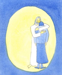 Kristus viste meg i nattverden at han klemte meg, som man klemmer et barn for å trøste henne, for å hjelpe meg gjennom mine vanskeligheter., 2004 (w/c på papir) av Elizabeth Wang