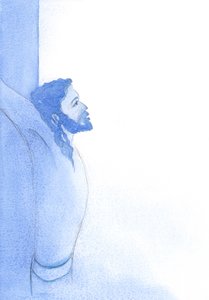 Kristus, sann mann, elsket sine medmennesker og kvinner med sin guddommelige kjærlighet, "i en uendelig erstatning for alle deres krenkelser", 2001 (w/c på papir) av Elizabeth Wang