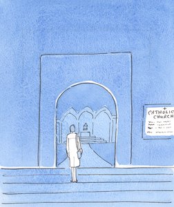 Kristus vil at vi alle skal vite hvor dypt rørt han er når han ser på dem som bærer korsene som følger med disippelskap, 2004 (w/c på papir) av Elizabeth Wang