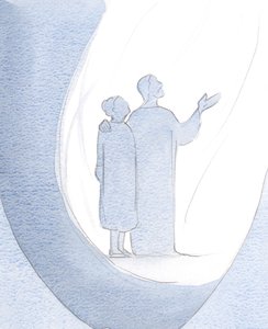 Kristus ledet meg til å stå side om side med ham, og ba vår himmelske Fader om nåde for andre., 2000 (w/c på papir) av Elizabeth Wang