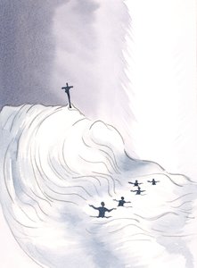 Kristi dyrebare blod ble utøst i en voldsom flom, for alle aldre, slik at vi kan bade i det., 2000 (w/c på papir) av Elizabeth Wang