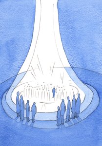 Kristi offer - ofret fra på jorden - er som et fyrtårn av lys før himmelen, 2002 (w/c på papir) av Elizabeth Wang