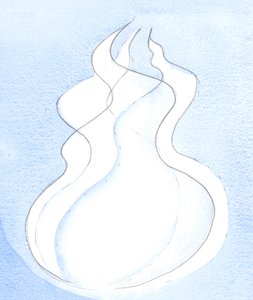 Hver guddommelig person, hver flamme, har den samme guddommelige natur. Sammen er de én Gud, én ild, 2002 (w/c på papir) av Elizabeth Wang