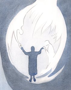 Hver av de tre guddommelige personene er konstant i arbeid i den trofaste sjelen, 2000 (w/c på papir) av Elizabeth Wang