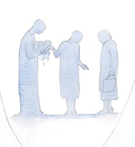 Hver gang vi ber Kristus om å belønne en snill neste, gir han fantastiske gaver til denne personen, gjennom vår bønn., 2000 (w/c på papir) av Elizabeth Wang