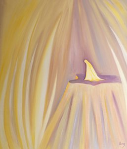 Til og med Jomfru Maria, hvis hellighet blir hedret av englene, bøyer seg lavt for Faderen i ærbødig tilbedelse, 2001 (olje om bord) av Elizabeth Wang