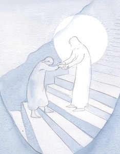 Hver liten selvsikker bønn gjør Kristus i stand til å lede oss videre opp på det hellige fjell. Men han tegner oss ikke uten vårt samtykke., 2001 (w/c på papir) av Elizabeth Wang