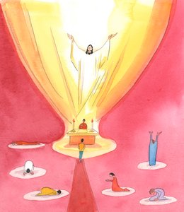 Gud ser enhver god innsats av mennesker for å tjene ham, 2003 (w/c på papir) av Elizabeth Wang
