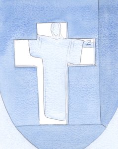 Han viste seg som døren, åpnet mer ivrig for dem som ligner ham i sår eller kjærlighet, eller som kjenner navnet hans, 2000 (w/c på papir) av Elizabeth Wang