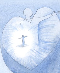 Han viste meg at vi bare har hjertet å gi Ham; det er den eneste skatten vi kan bære til himmelen, full av hans liv., 2001 (w/c på papir) av Elizabeth Wang