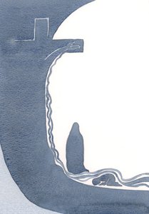 Han viste meg korset, oppreist, sin mor under det, og sitt blod i en stor uthelling som strømmet over meg., 2000 (w/c på papir) av Elizabeth Wang