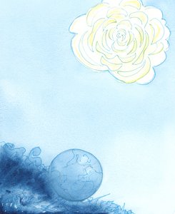 Himmelen ble representert som en enorm blomst, i hjertet av denne var en vakker, parfymert, blendende helligdom, 2003 (w/c på papir) av Elizabeth Wang