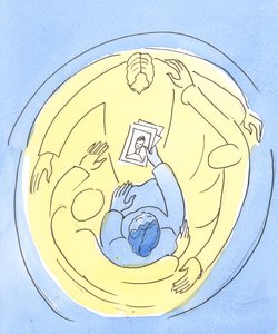 Holdt i kjærligheten til de tre guddommelige personene, kan vi gå i forbønn for andre, 2004 (w/c på papir) av Elizabeth Wang